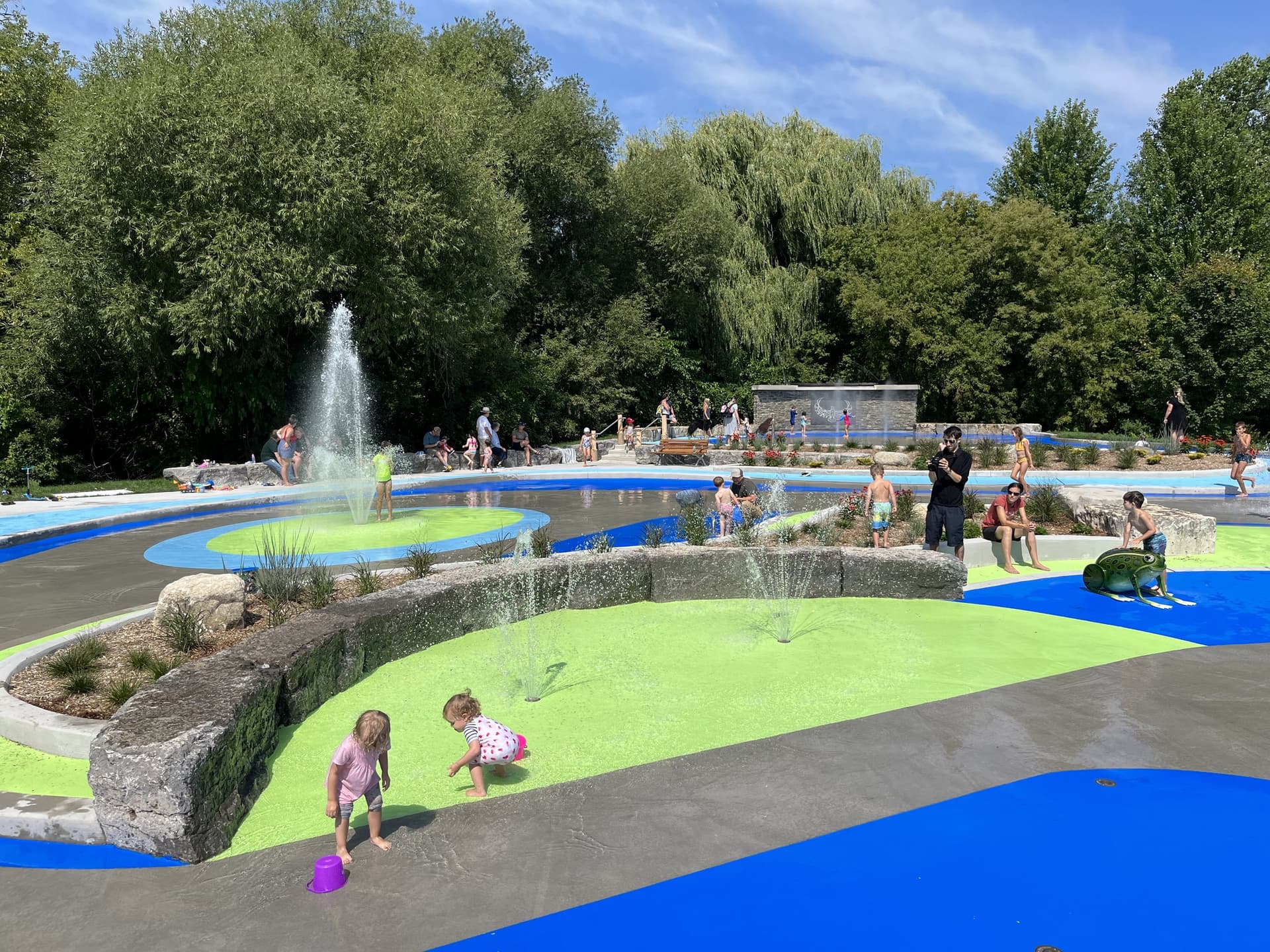 Splash pad surfacing installation in Canada: wet play surfaces with slip resistance at a recreation centre wet deck