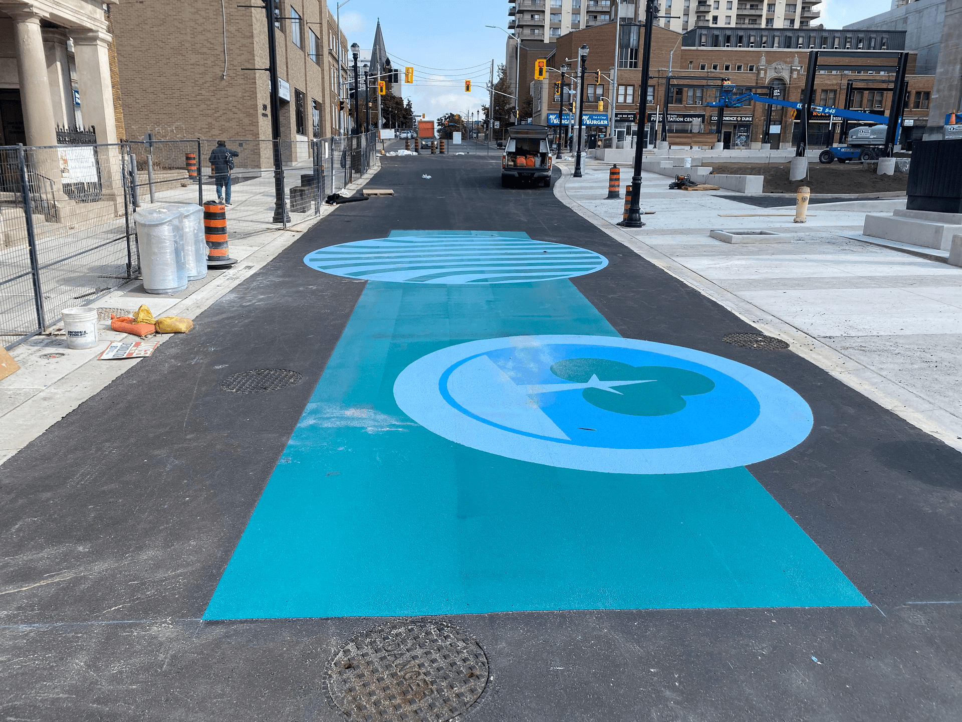 StreetBond pavement coating at a plaza surface in Canada — installed by HUB Surface Systems