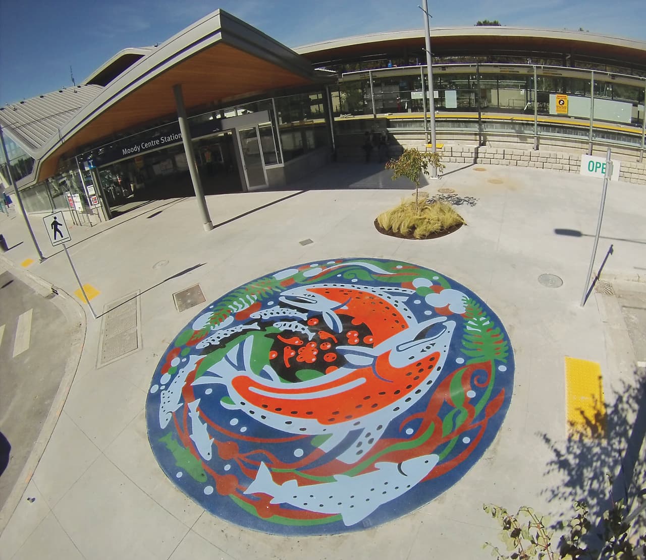 HUB Surface Systems community branding pavement graphics — neighbourhood identity and placemaking at a BIA main street