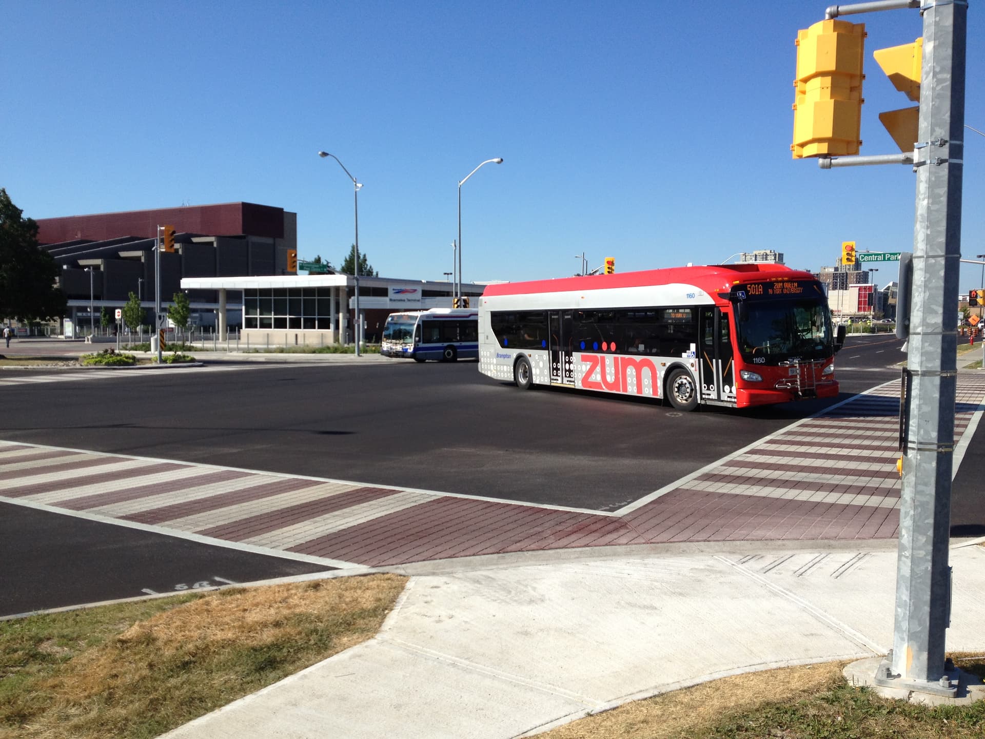 Decorative crosswalk installation in Canada: high-visibility pedestrian crossing at a school zone