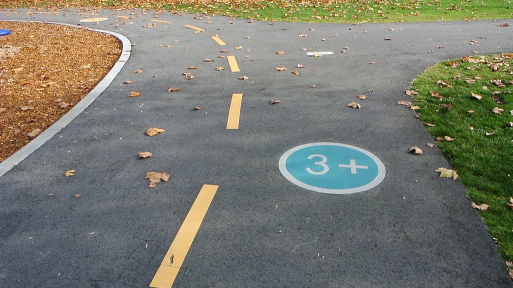 DecoMark decorative pavement graphics in custom preformed thermoplastic graphics — a schoolyard, Canada