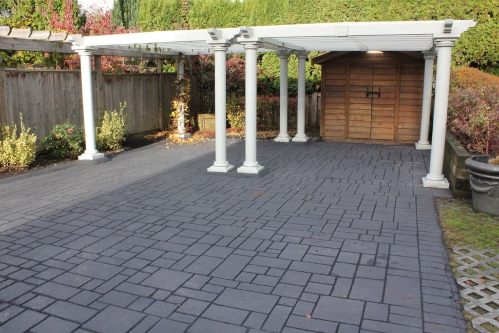 StreetPrint stamped asphalt at a plaza in Canada — installed by HUB Surface Systems