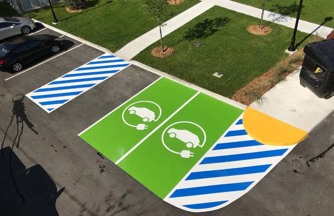 StreetBondSR electic vehicle parking stalls at St Maurice Church Bois des Filion Quebec Canada