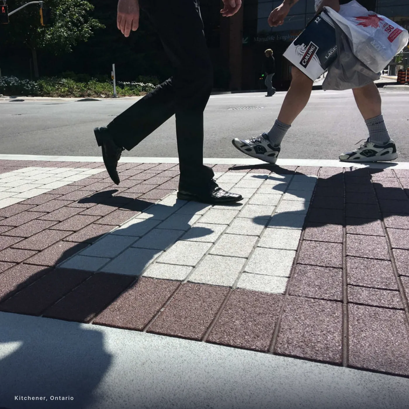 A TrafficPatternsXD crosswalk underfoot in Kitchener, Ontario