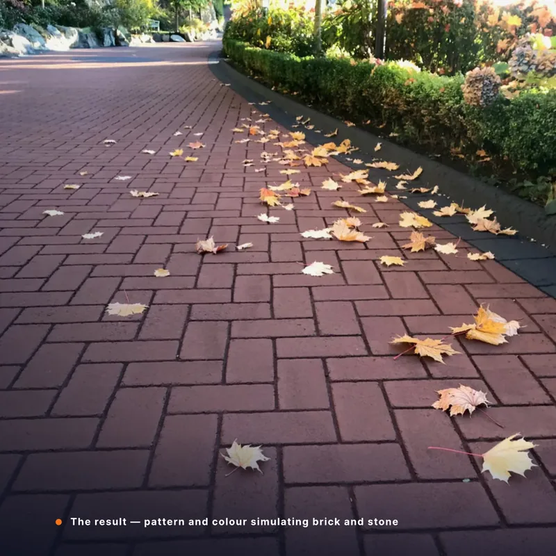 The result, pattern and colour simulating brick and stone (Product Book, page 21)